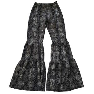 Park Avenue Flare Pants Small S Snakeskin Print Tiered Ruffle Bell Bottom Leg